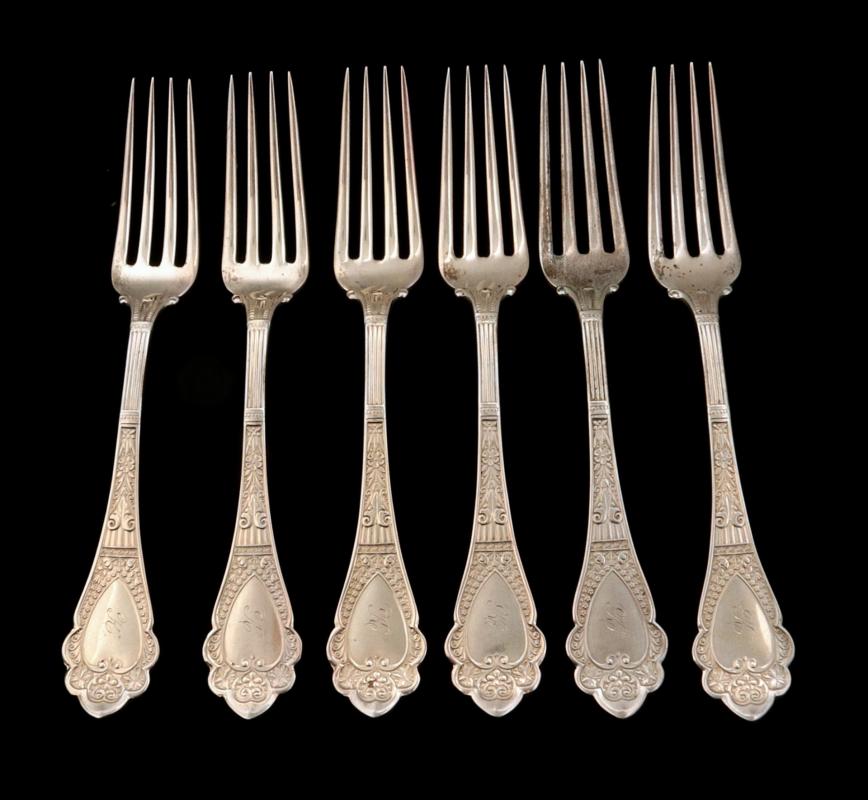 SIX WOOD & HUGHES 'MURILLO' PATTERN STERLING FORKS