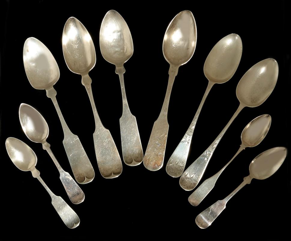 A COLLECTION OF COIN AND STERLING SILVER SPOONS