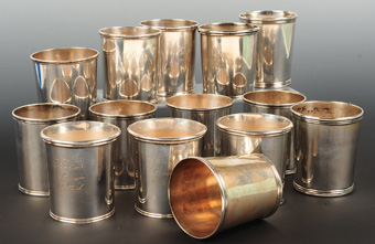 Collection of 14 Coin Silver Julep Cups