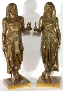 Emile Picault Egyptian Revival Bronze Pair