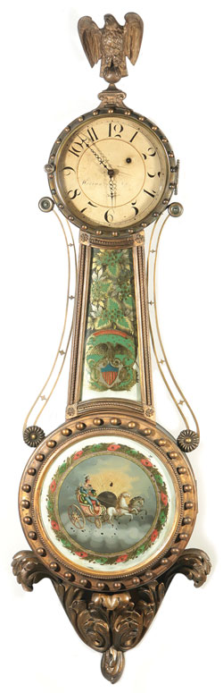 An Original Circa 1816 Lemuel Curtis Girandole Banjo Clock, Sold $61,360